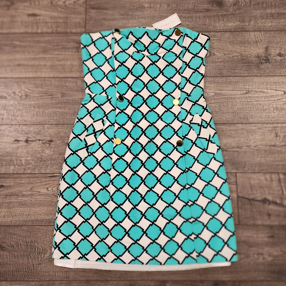 JB Julie Brown NWT Mint Newport Sz 10 Retro Sleeveless Dress Gold Accent Buttons